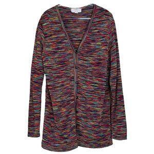 Brenda French Rags Buttoned Stretch Knit Cardigan Sweater Multicolor Size 2 M/L